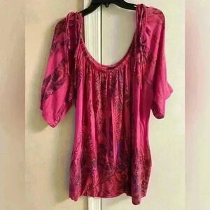 Torrid blouse cold shoulder pink long line tie at shoulders.‎ 2X